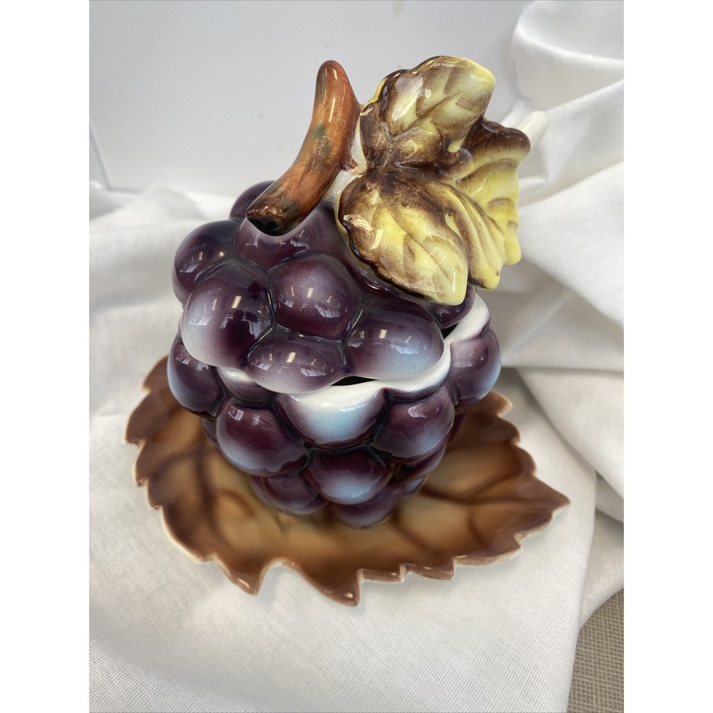Lefton China Cluster  Grapes Jelly ‎ Jam Jar / Sugar Bowl